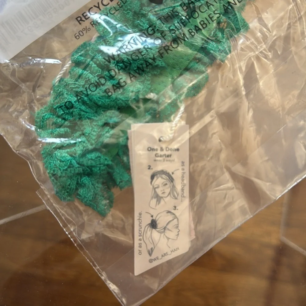 NWT HAH One and Done Lace Garter Hair Band Emerald Kelly Green St Patricks Day